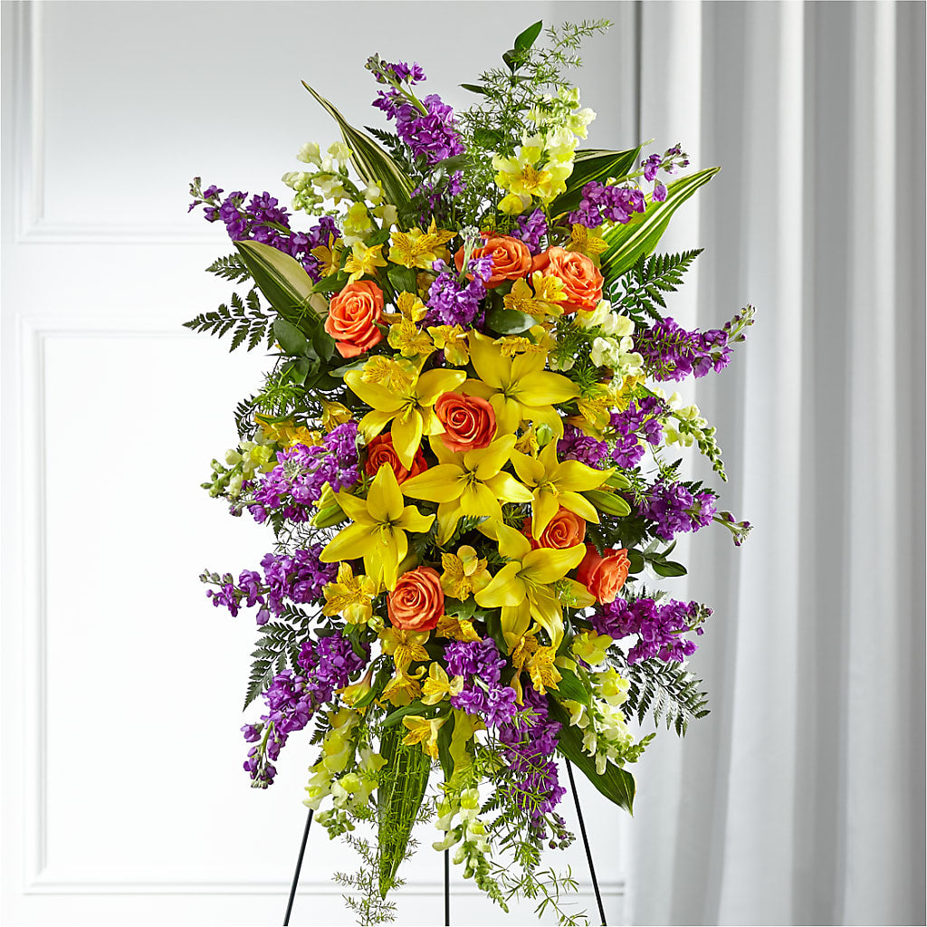 Thoughtful Prayers Standing Spray – Rainbow Floral, Lacey WA