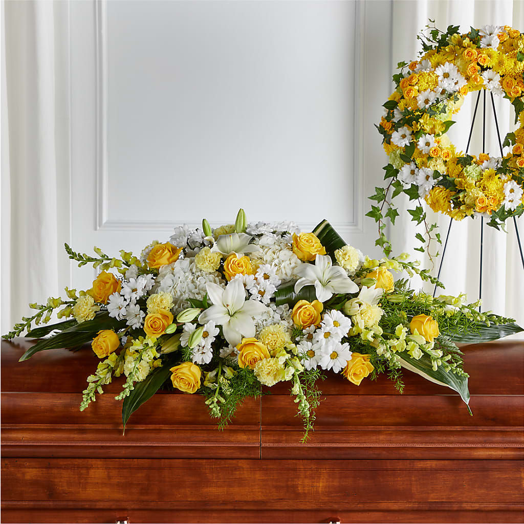 Golden Harmony Casket Spray – Rainbow Floral, Lacey WA
